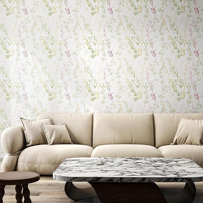 Timeet Floral Wallpaper Peel and Stick Botanical Wildflower Self Adhesive Wall