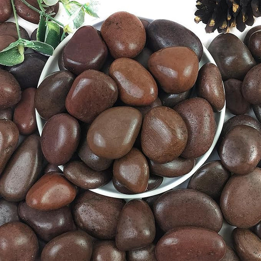 YISZM Rocks for Plant 2lbs, Red River Rocks 1-2 Inch Natural Pebbles for Indoor Plants, High Polished Decorative Stones Vase Filler Fish Tank Aquariums Landscaping Garden