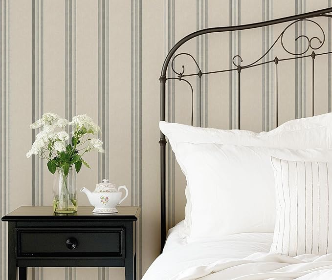 RollsRolla Modern Navy and White Striped Peel and Stick Wallpaper, French
