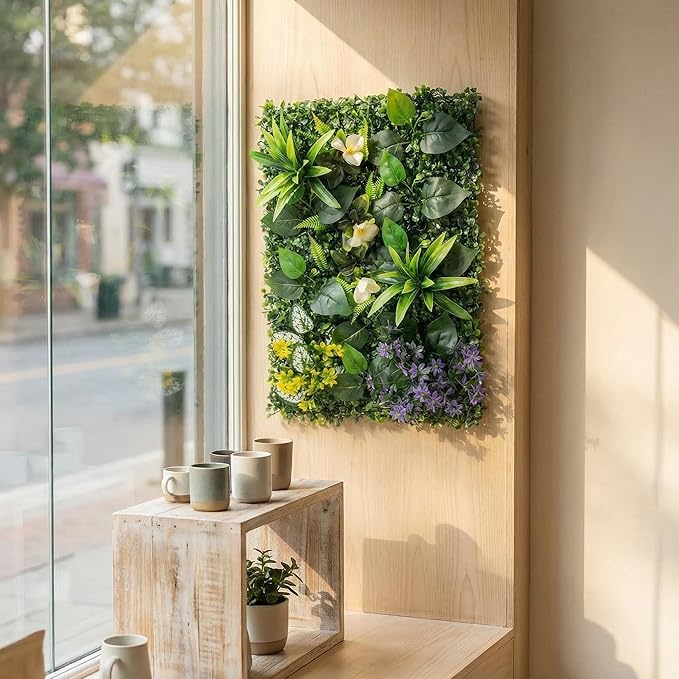 Artificial Mixed Botanical Plant Wall Panel, 24x16 in UV-Protected Faux