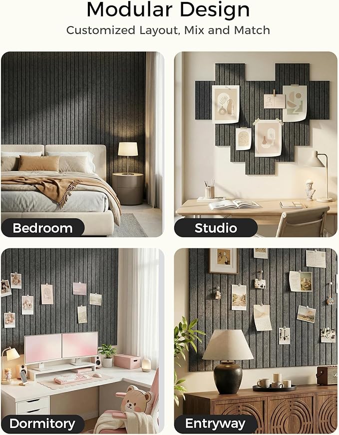Aothia 12-Pack Felt Bulletin Board Tiles 48"x36", Modular Pin Board
