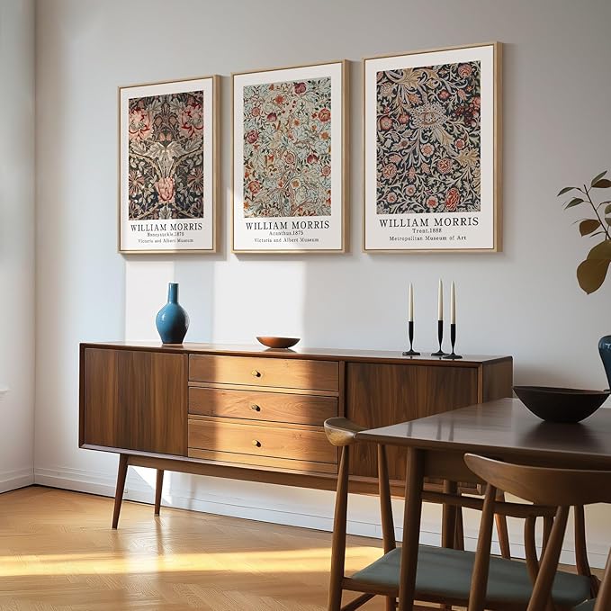 Framed Vintage William Morris Canvas Wall Art Set of 3, Large Retro Floral