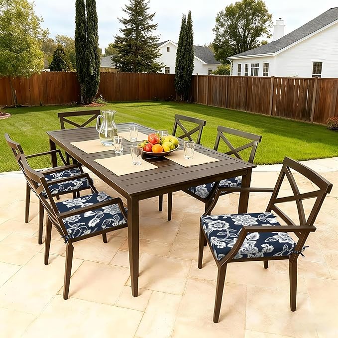 LVTXIII Outdoor Seat Cushions Seasonal Replacement Chair Cushions, Patio Chair Pads with Ties for Dining Chairs and Garden Furniture, Square Back, 19"x19"x2", 4 Pack, Elegant Vines Navy