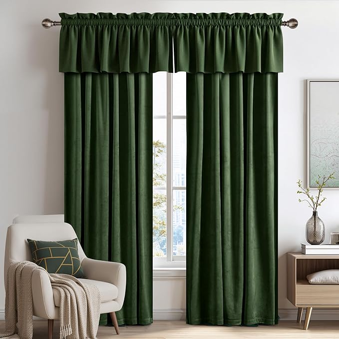 NICETOWN Velvet Cafe Windows Valance, Olive Green Window Treatment