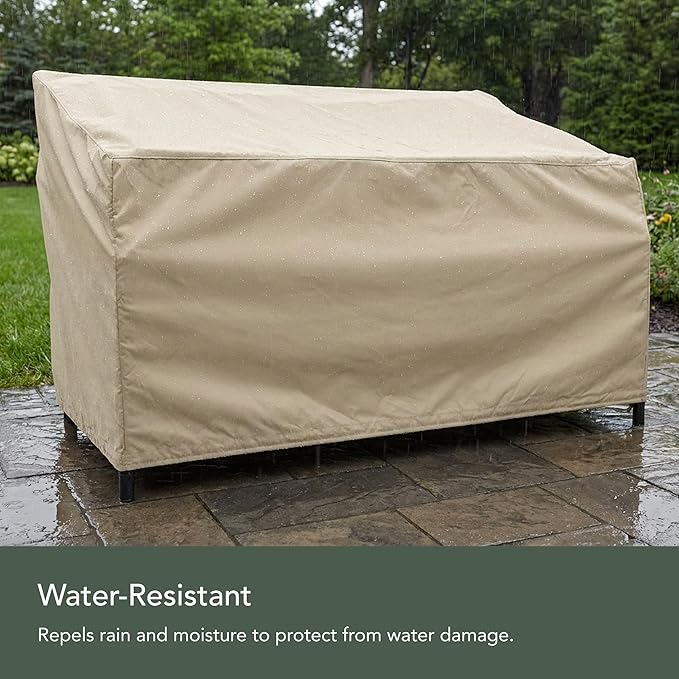 Covermates Elite Outdoor Patio Sofa Cover – Water-Resistant 300D Polyester, Double-Stitched Seams, Elastic Hem, Auto-Locking Drawcord & Mesh Vent for Moderate Weather, 66W x 34D x 38H, Khaki