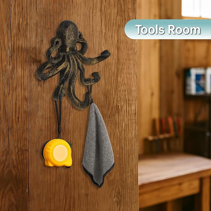 Octopus Cast Iron Wall Hook – Nautical Decorative Key Holder, Coastal Ocean