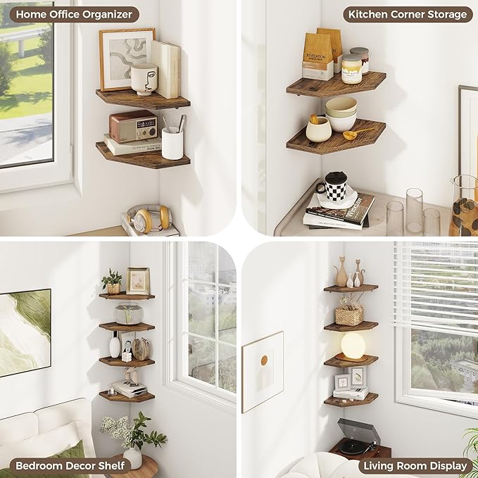 Corner Shelves 2-Pack for Bathroom & Kitchen, Space-Saving Floating Corner Wall