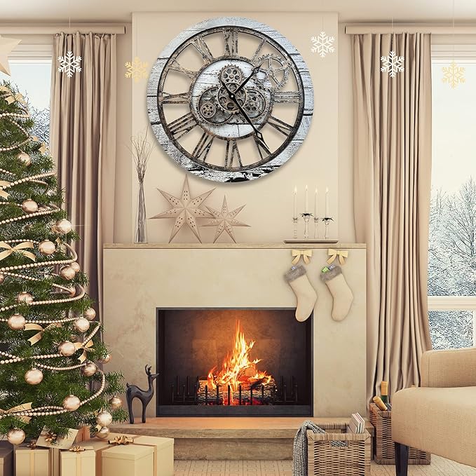 The B-Style Large Wall Clock 24 inch Moving Gear Wall Clock Oversized Vintage