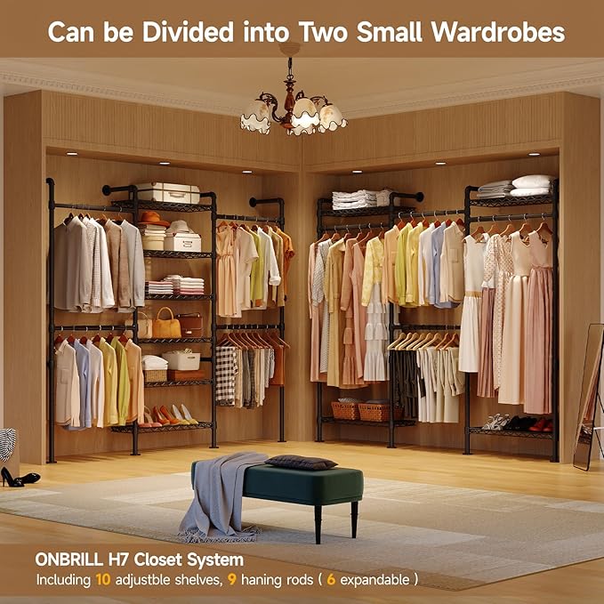ONBRILL L7 Wall Mounted Industrial Pipe Clothing Rack – Heavy Duty Modular