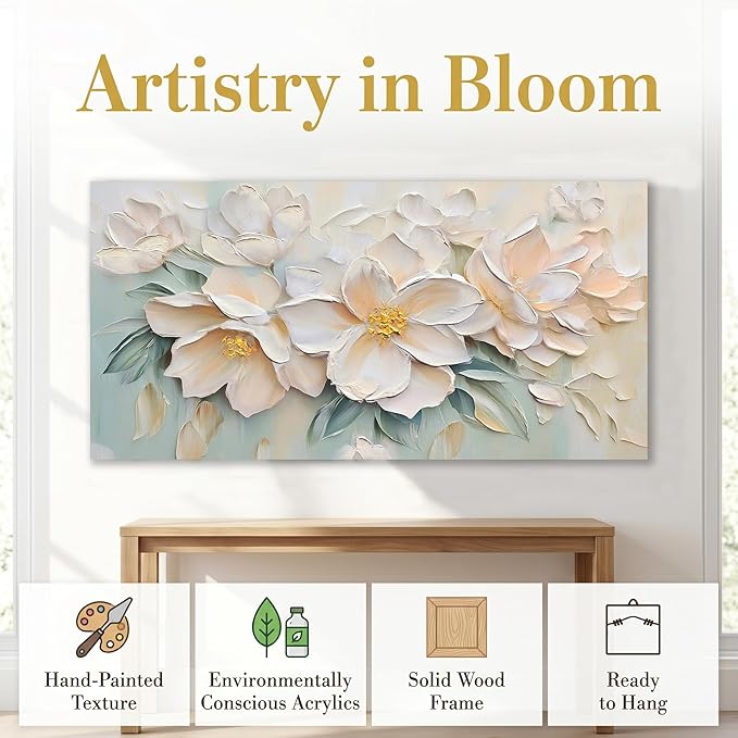 Anolyfi White Textured Flowers Canvas Wall Art