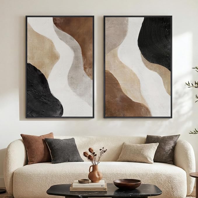 Large Framed Neutral Abstract Wall Art Set of 2