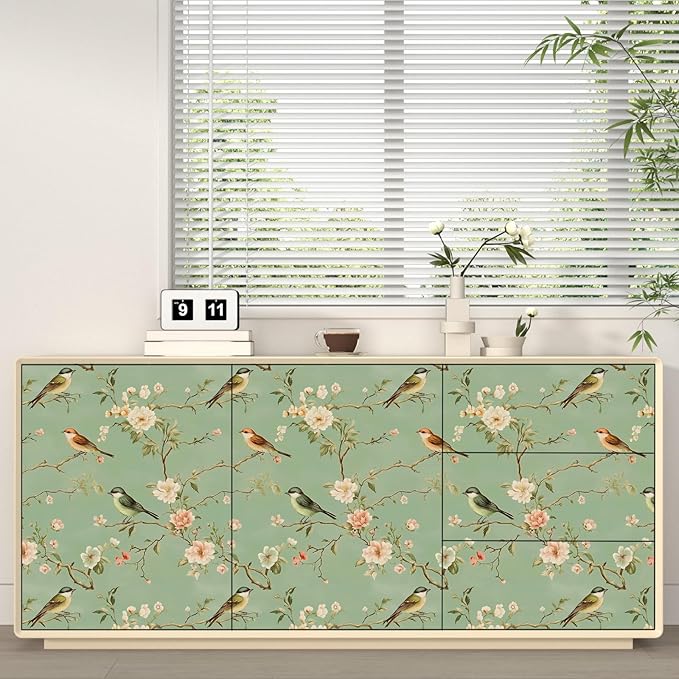 Laatse Green Floral Wallpaper Peel and Stick Bird Wallpaper Pink Flower Contact