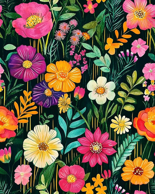 BOKEBEVE Extra Long Watercolor Colorful Floral Wallpaper Peel and Stick Green