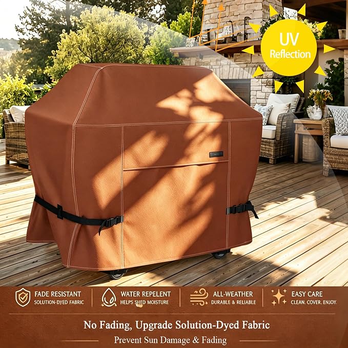 NettyPro Grill Cover for Outdoor Grill 70 inch Waterproof Heavy Duty Gas BBQ Grill Cover for Outside Weber, Char-Broil, Brinkmann, Jenn Air, Nexgrill 3-5 Burners Barbecue, Brown