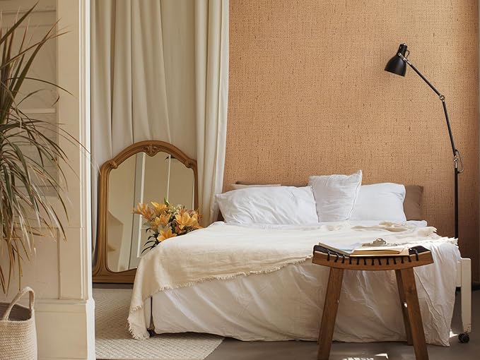 Brown Contact Paper Textured Beige Grasscloth Wallpaper Peel and Stick