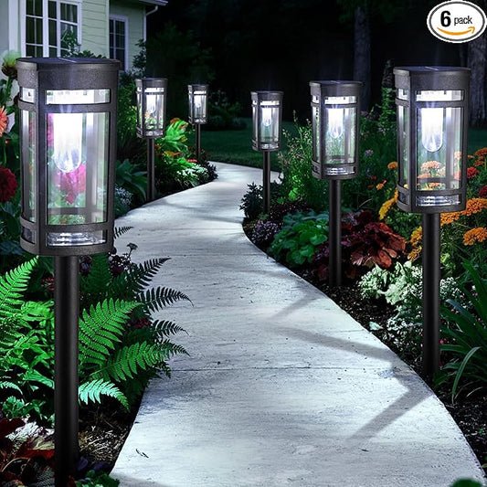 Jyoiat 6 Pack Outdoor Solar Pathway Lights - Solar Landscape Lights Outdoor Walkway Solar Garden Lights for Lawn, Path, Yard Decor (Cool White)