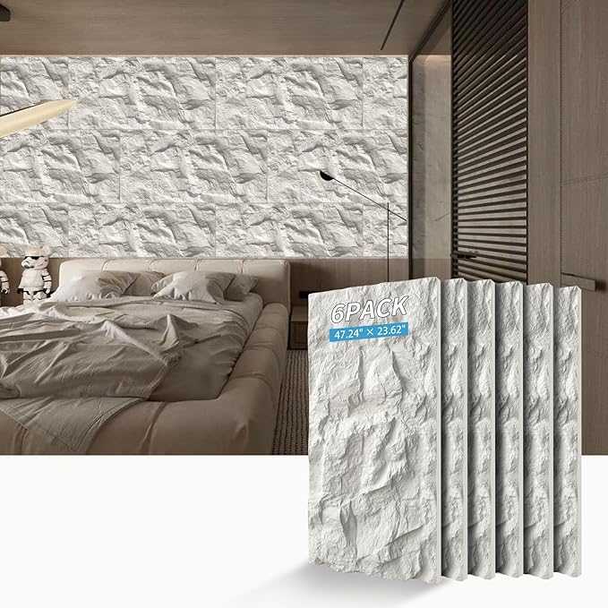 3D Faux Stone Wall Panels, Lightweight & Waterproof Accent Marble Rock Skin
