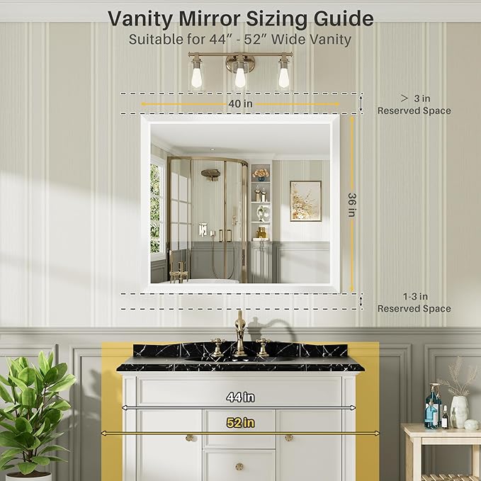 40x36 Inch White Bathroom Mirror