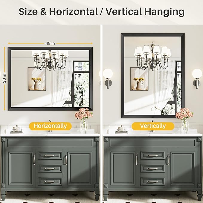 Briivue 48x36 Inch Black Bathroom Mirror