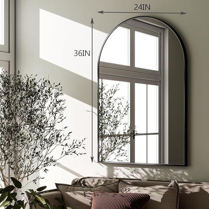 HARRITPURE Arched Wall Mirror 24"x36" – Black Metal Frame Vanity Mirrors