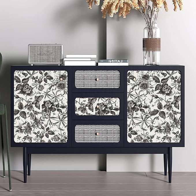 JiffDiff Floral Vintage Wallpaper Peel and Stick Wall Stick Black and White