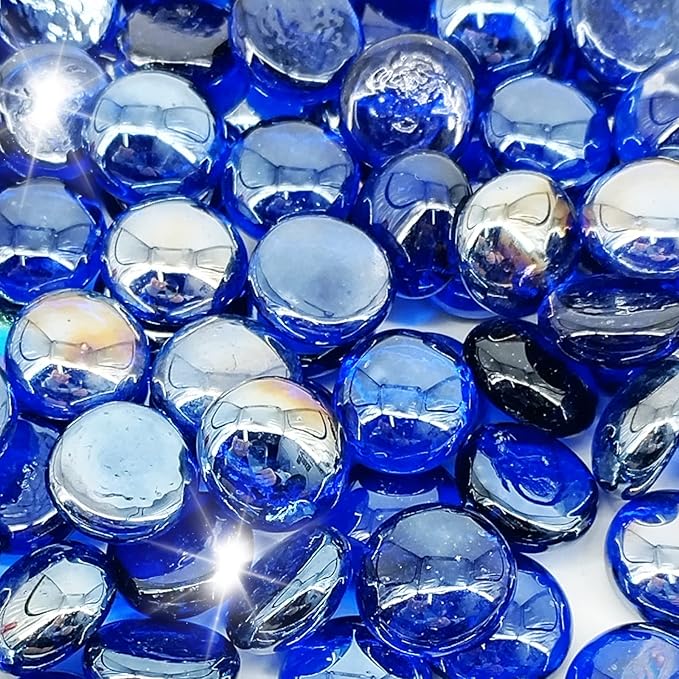 5 Pound 3/4 Inch Fire Glass Beads for Natural or Propane Fire Pit Fireplace and Landscaping, Cobalt Blue