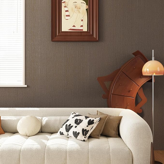 CRE8TIVE Wide 24"x118" Dark Brown Grasscloth Peel and Stick Wallpaper Fabric