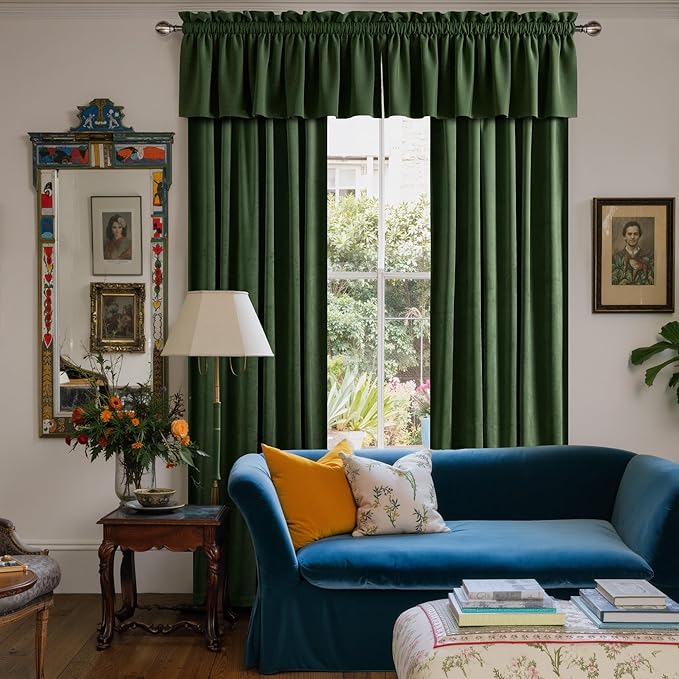 NICETOWN Velvet Cafe Windows Valance, Olive Green Window Treatment