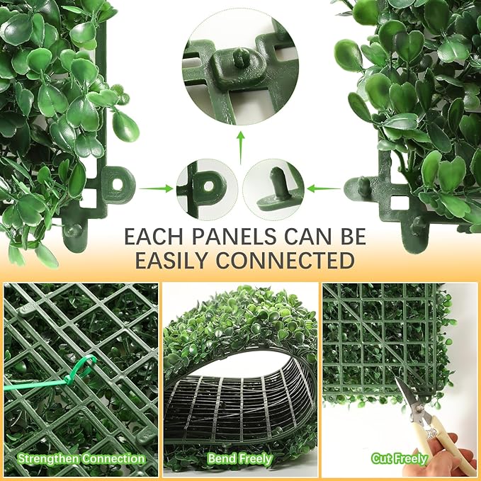 Luyue 24PCS 20”×20” Boxwood Panels, Artificial Grass Wall Panels Fake Greenery