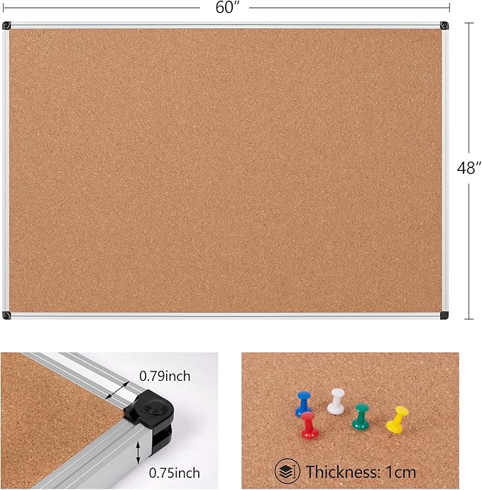 Extra Large Cork Bulletin Board 60" X 48", Wall Mounted Notice Pin Board