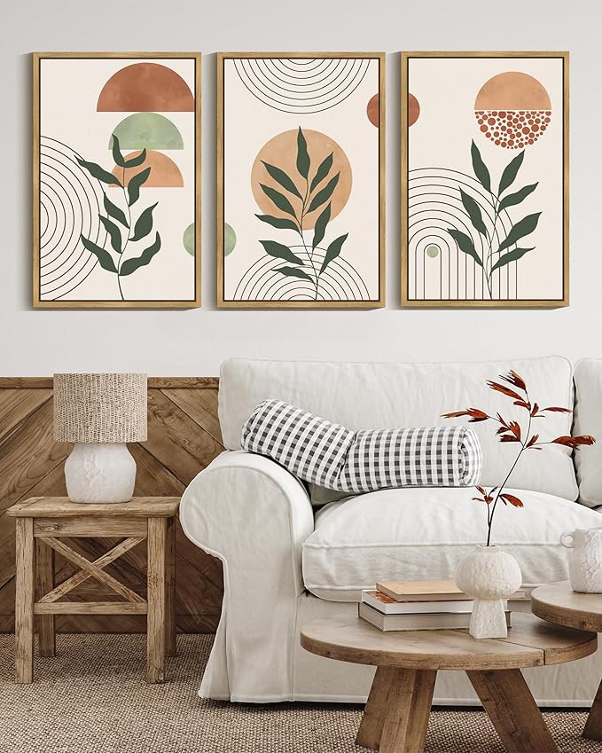 PHOPAGO Boho Wall Art Sage Plant Botanical Bohemain Framed Wall Printing Large