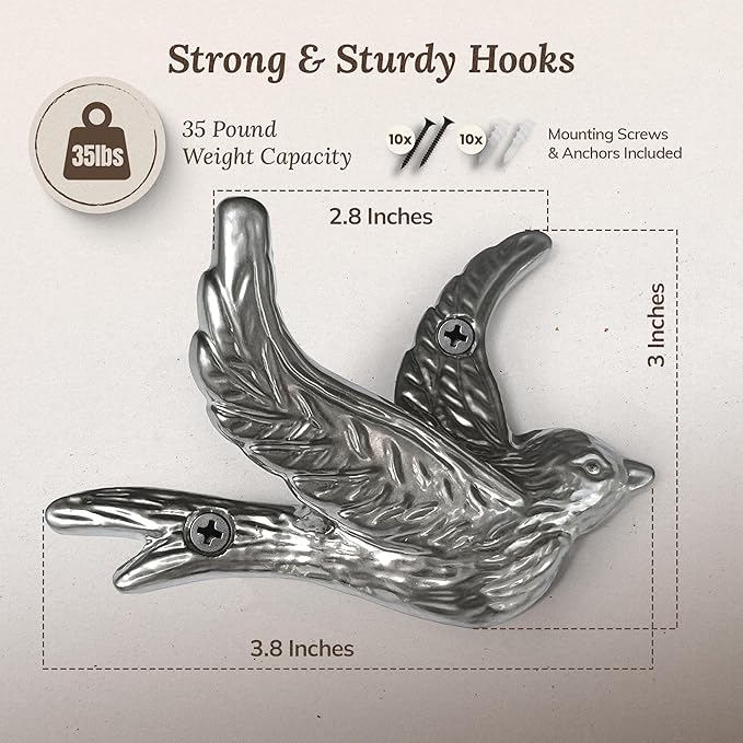 Flying Bird Decorative Wall Hooks Cast Iron, Wall Mounted