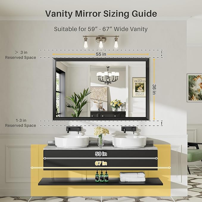 Briivue 55x36 Inch Black Bathroom Mirror