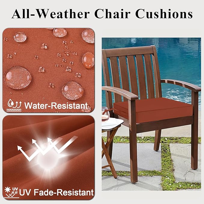 Outdoor Chair Cushions 19x19x4 Inch, Waterproof Spice Patio Furniture Cushions Set of 2 with Ties & Handle, 3 Year Color Fastness Square Replacement Seat Cushions for Sofa, Couch