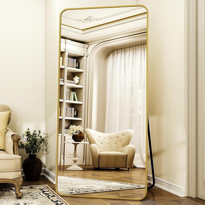 XRAMFY 76"x34" Floor Full Length Mirror Standing Full Body Rounded Corner