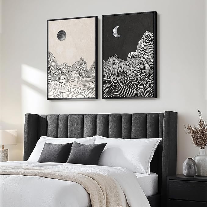 Large Framed Black and White Abstract Wall Art