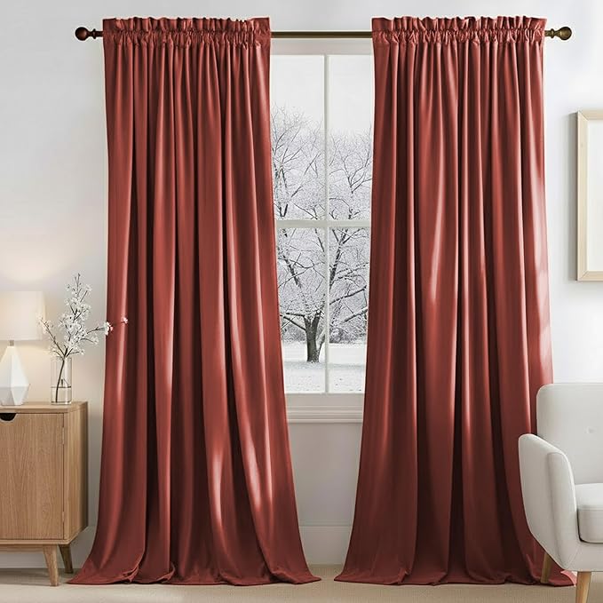NICETOWN Rust Red Blackout Velvet Curtains