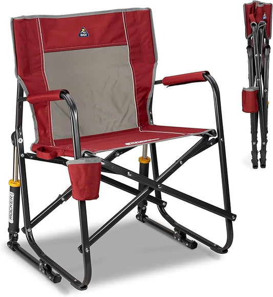 GCI Outdoor Freestyle Rocker Camping Chair | Portable Folding Rocking Chair with Solid, Durable Armrests, Drink Holder & Comfortable Backrest â Cinnamon