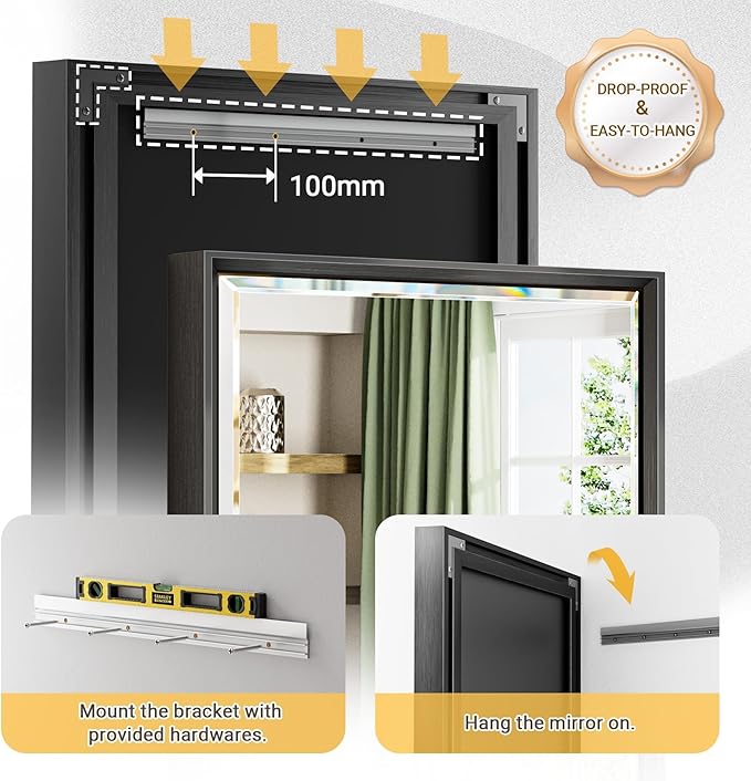 16''x 60'' Tall Black Bathroom Mirror, Beveled Bathroom Vanity Mirror