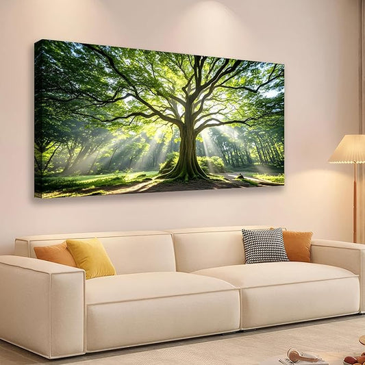 JLXART Canvas Large Art Spring Nature Green Tree Wall Art Framed Forest Artwork for Office Wall Decoration Ready to Hang 20x40inch