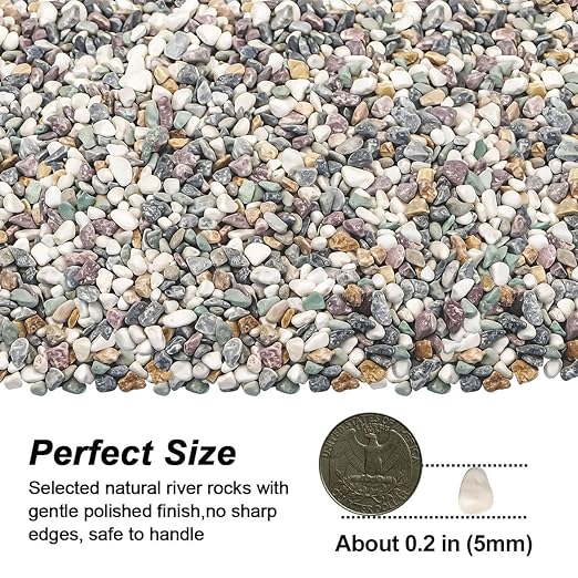 River Rocks,Landscaping Pebbles,Decorative Ornamental Pebbles,Garden Landscaping Stones,Gravel Filler for Home Decoration Flower Bed Fish Tank Plants Vases Succulents (Natural, 1 Pound)