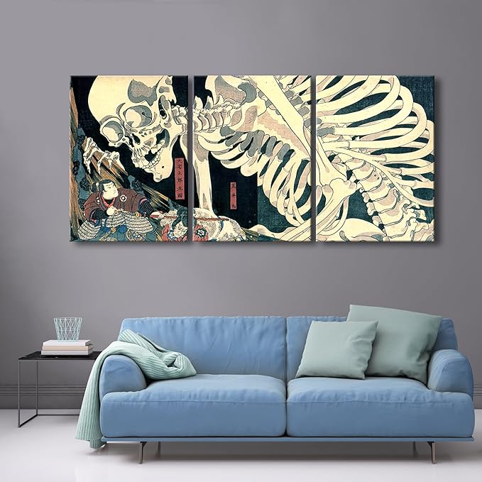 Wieco Art 3 Piece Witch and Skeleton Ukiyo-E by Utagawa Takiyasha Historic