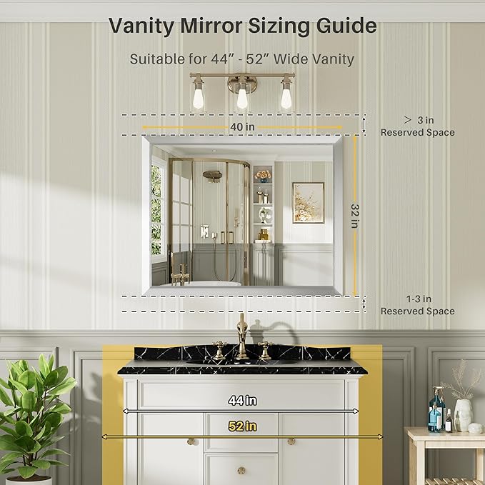 40x32 Inch Brushed Silver Bathroom Mirror