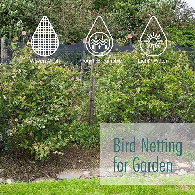 Bird Netting for Garden, Fetanten 28 x 30 FT Netting for Garden Protection Vegetables Fruit Trees Blueberry from Birds Deer Poultry, Heavy Duty Woven Mesh Net Animal Fencing with Ties and Staples