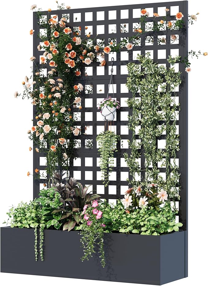 Metal Planter Box with Trellis, Planter Box Trellis with Privacy Screen and