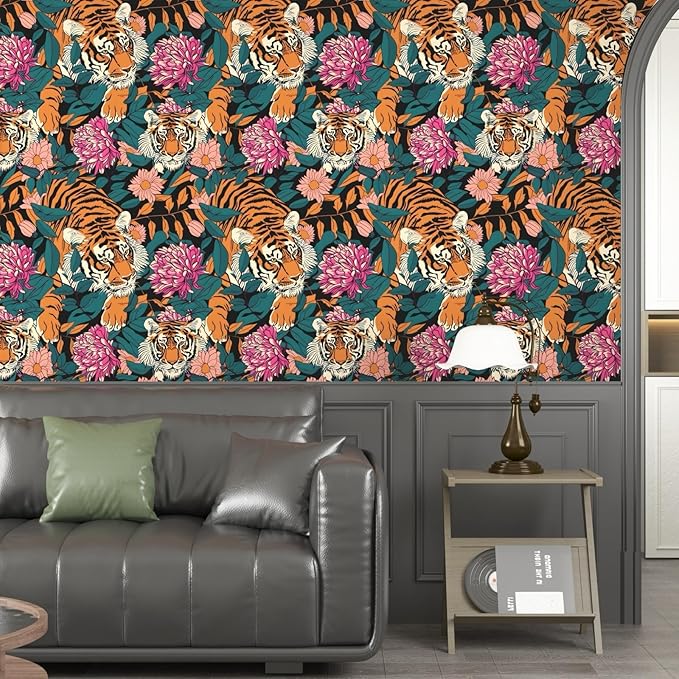 BOKEBEVE Extra Long Tiger Stick and Peel Wallpaper Vintage Floral Contact Paper