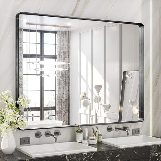 TETOTE 48 x 36 Inch Mirrors for Bathroom, Matte Black Framed Rectangular Large