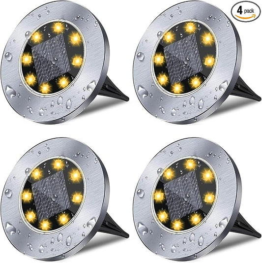 Rayolon Solar Ground Lights, Waterproof Solar Garden Lights, Upgraded Outdoor Garden Waterproof Bright in-Ground Lights, Landscape Lights for Pathway,Yard,Deck,Lawn,Patio,Walkway (4 Pack Warm Light)