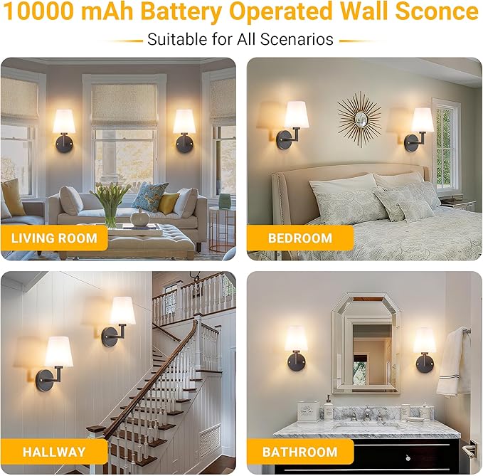 Vimhou Peel and Stick Wall Sconces, Stick On Wall Sconce Set of 2, Battery