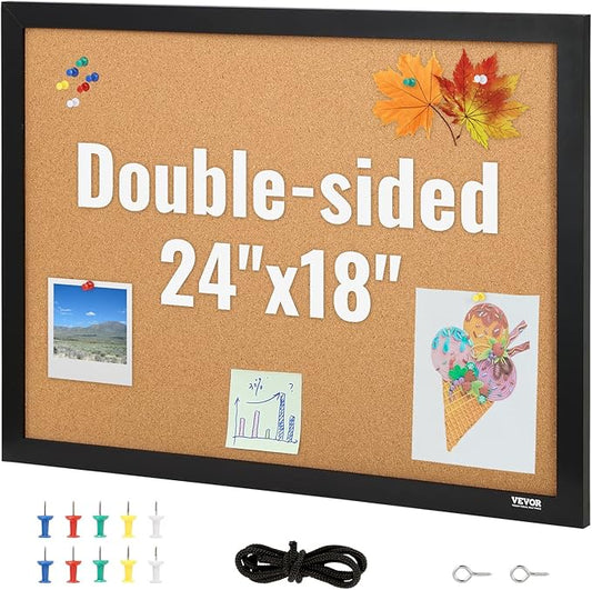VEVOR Cork Board for Walls, Double-Sided Cork 24" x 18" Bulletin Board Vision